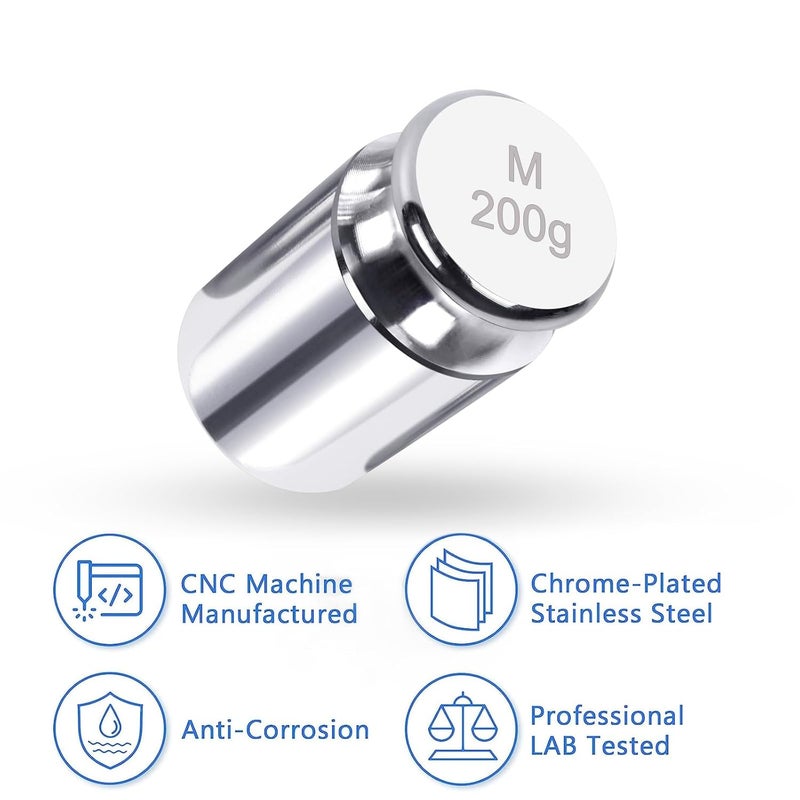 QP Calibration Weights, 200 Gram OIML Class M1 High Precision Scale Weights, Stainless Steel Gram Weights, Chrome Finish, Scale Calibration Weights for Digital Scale, Kitchen Scale, Pocket Scale - Image 3
